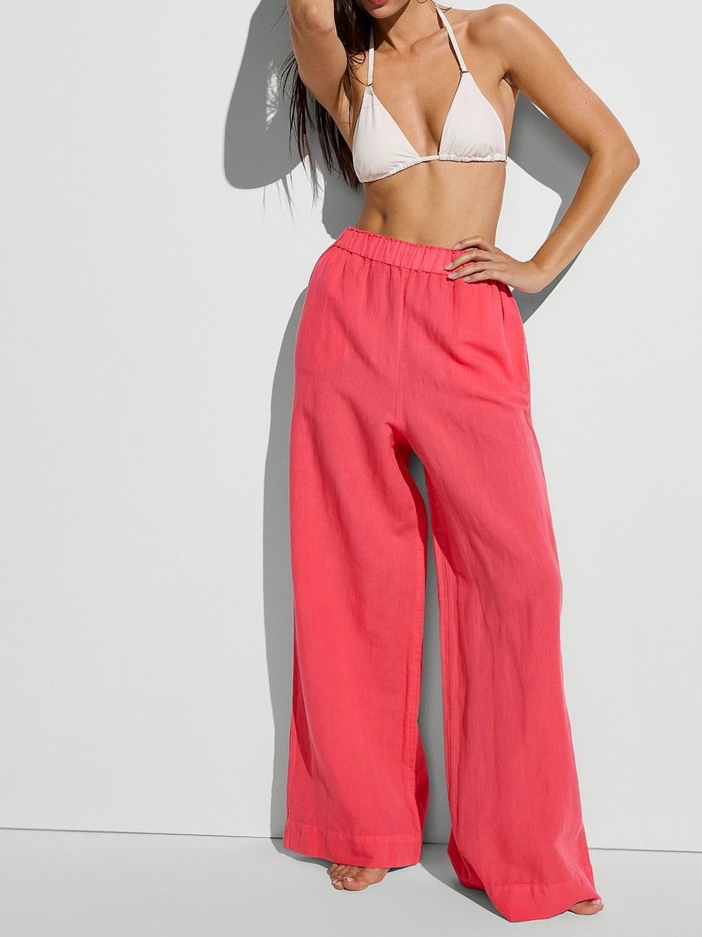Victoria's Secret Coral Wide-Leg High-Waist Pants